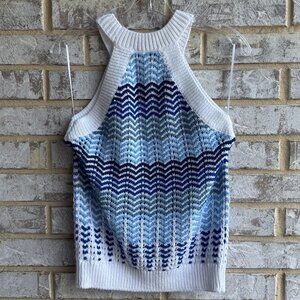 LOFT Sleeveless Blue/White Textured Stripe Halter Sweater Women's Size S